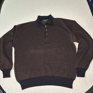 Vintage Embassy Row Italy Knit Blue Brown Polo Wool Sweater Mens L, Holes